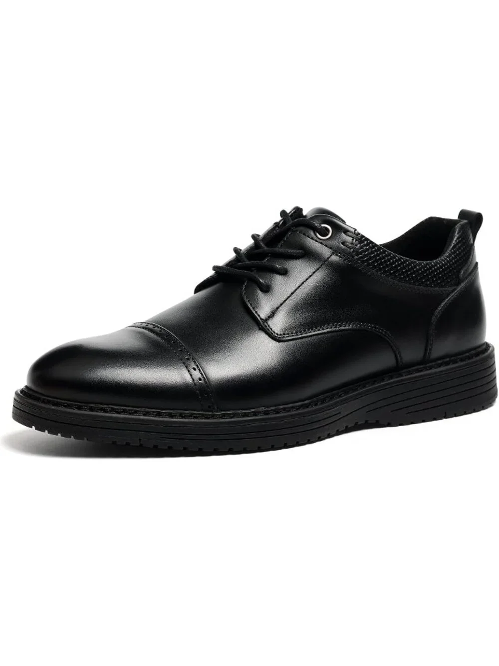 Men's Black Derby Genuine Leather Non Slip Casual Formal Oxford Dress Shoes